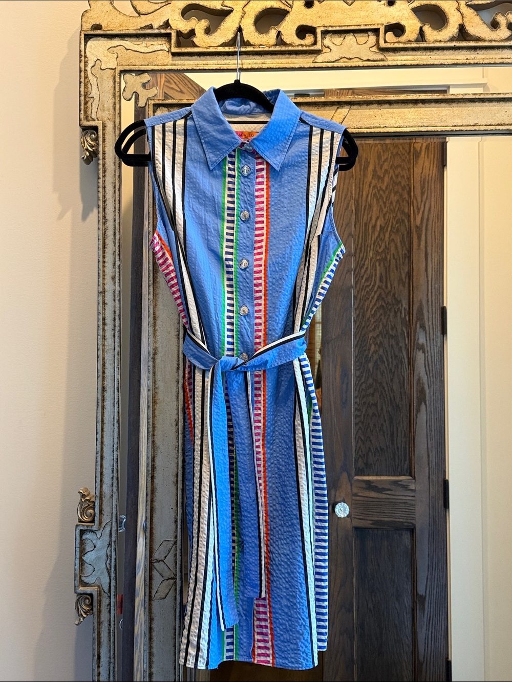 Vilagallo Blue Striped Button-Front Shirt Dress with Belt